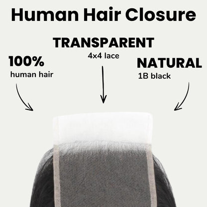 Brazilian Silky Straight 4x4 Transparent Lace Human Hair Closure