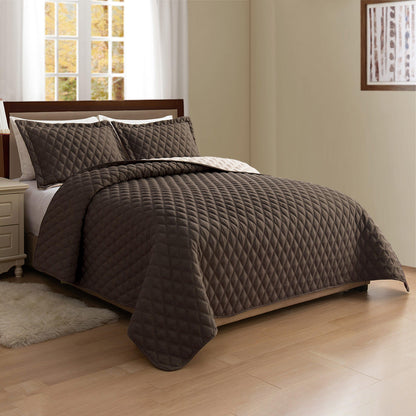 Elegant Comfort 3-Piece Diamond Quilted Reversible Bedspread Coverlet Set