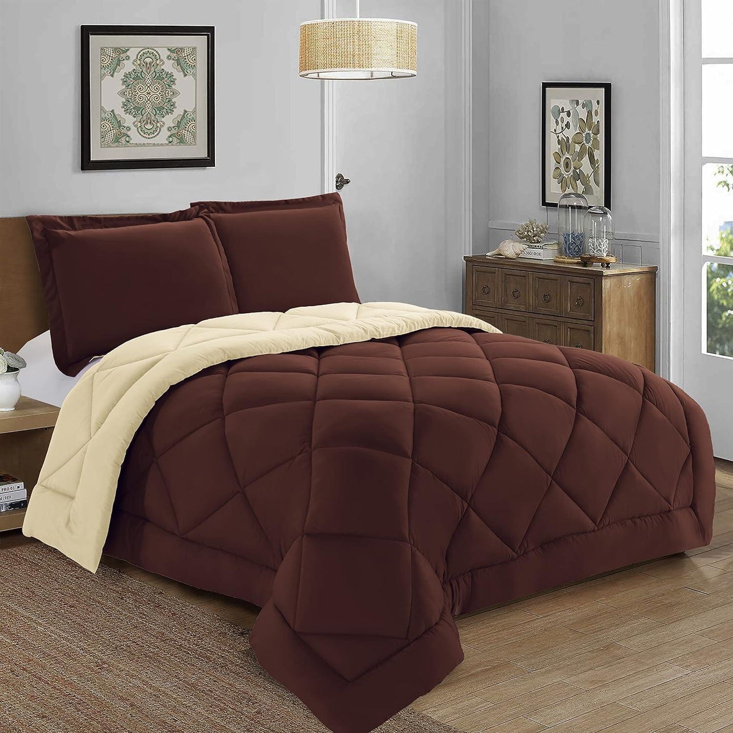 Elegant Comfort 3-Piece Reversible Diamond Stitched Comforter & Shams