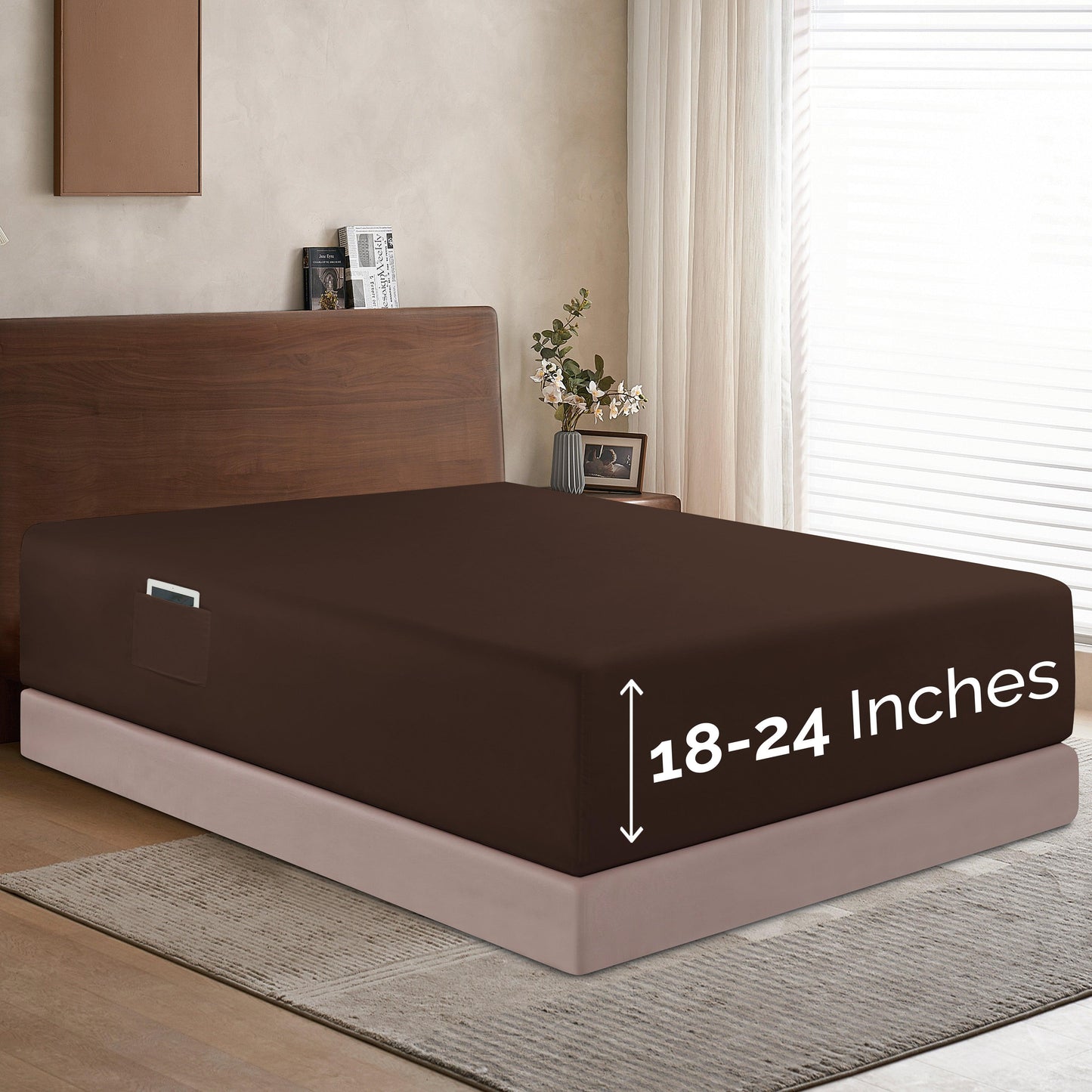 Elegant Comfort Extra Deep Pocket 18"-24" Single Fitted Sheet for High Mattress, Moody Shades