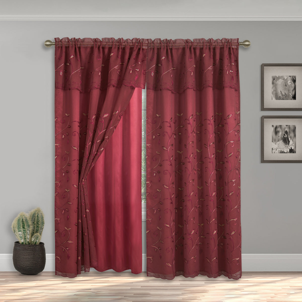 Elegant Comfort Set of 2 Lucia Curtain Panels - Attached Valance - 54" W x 84" L