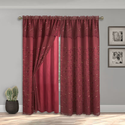 Elegant Comfort Set of 2 Lucia Curtain Panels - Attached Valance - 54" W x 84" L