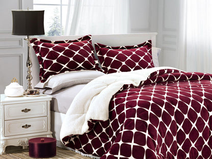 Elegant Comfort 3-Piece Micro-Suede Reversible Sherpa - Bloomingdale Pattern Comforter Set