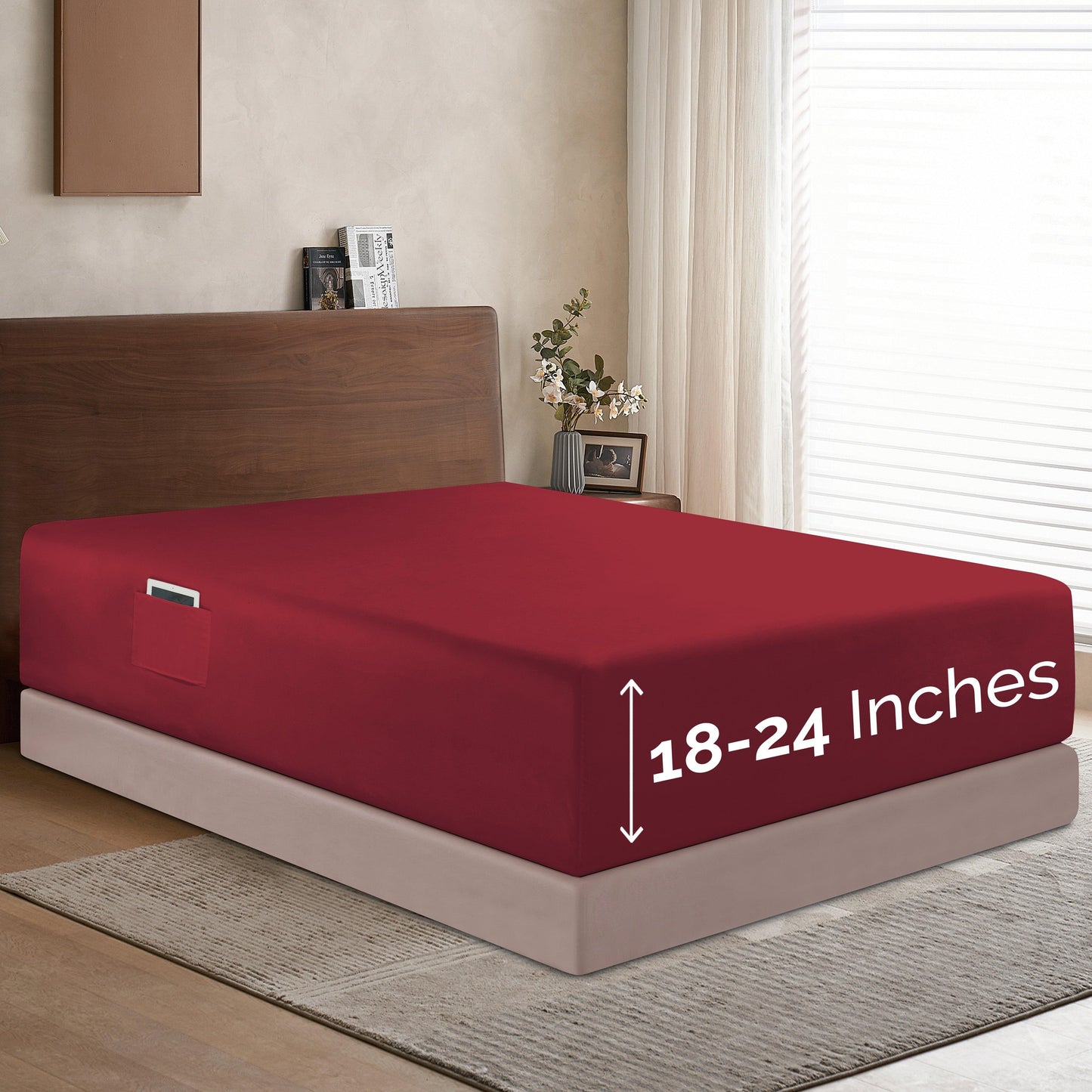 Elegant Comfort Extra Deep Pocket 18"-24" Single Fitted Sheet for High Mattress, Moody Shades
