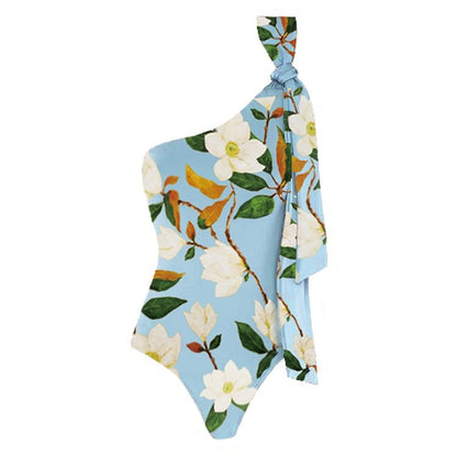Chic Off-Shoulder Bow Tie Strap One-Piece Swimsuit Set for Women