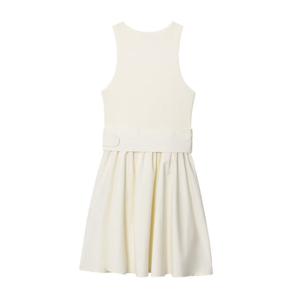Sleeveless dress with waist belt and diagonal splicing