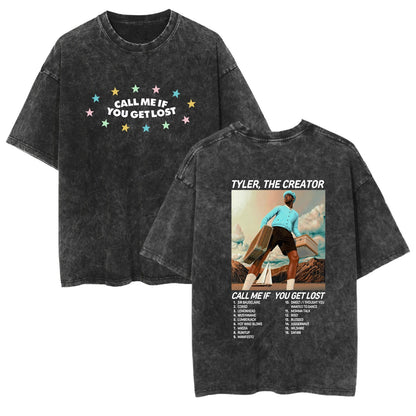 Rap Singer Washed Retro Short Sleeve Fan Commemorative T-Shirt