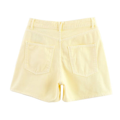 High waisted double breasted denim shorts