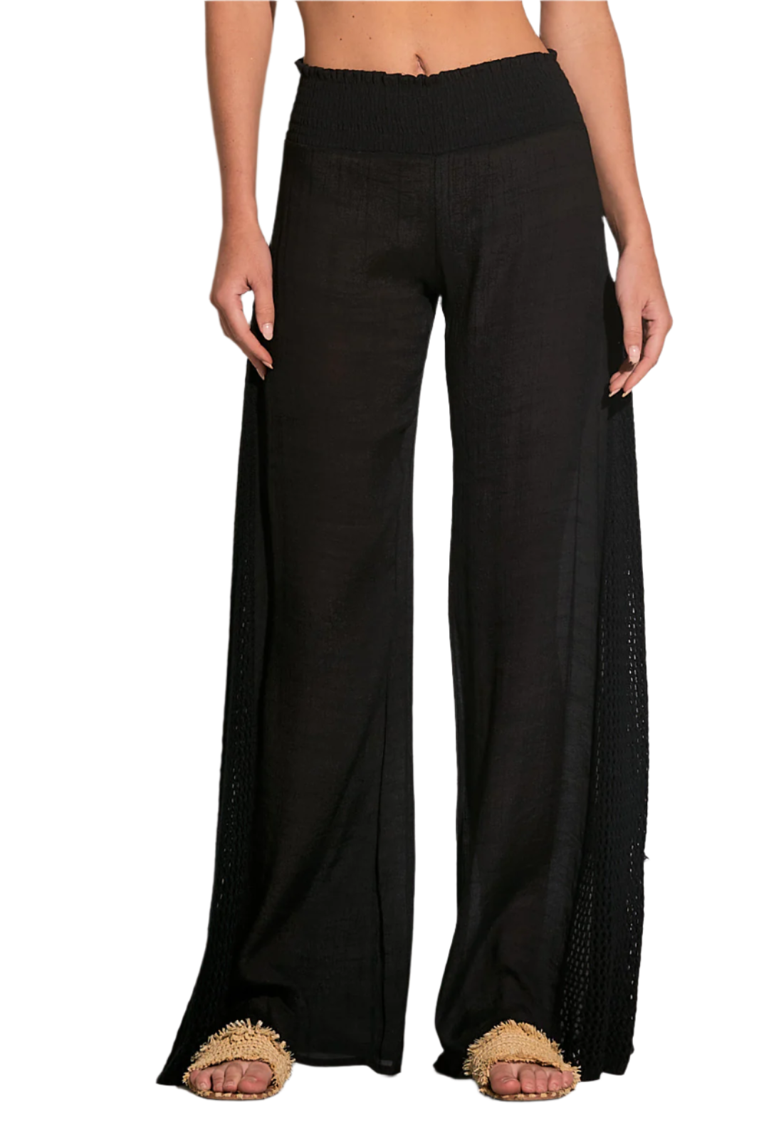 Elan Crochet Panel Wide Leg Pants - Black - FINAL SALE