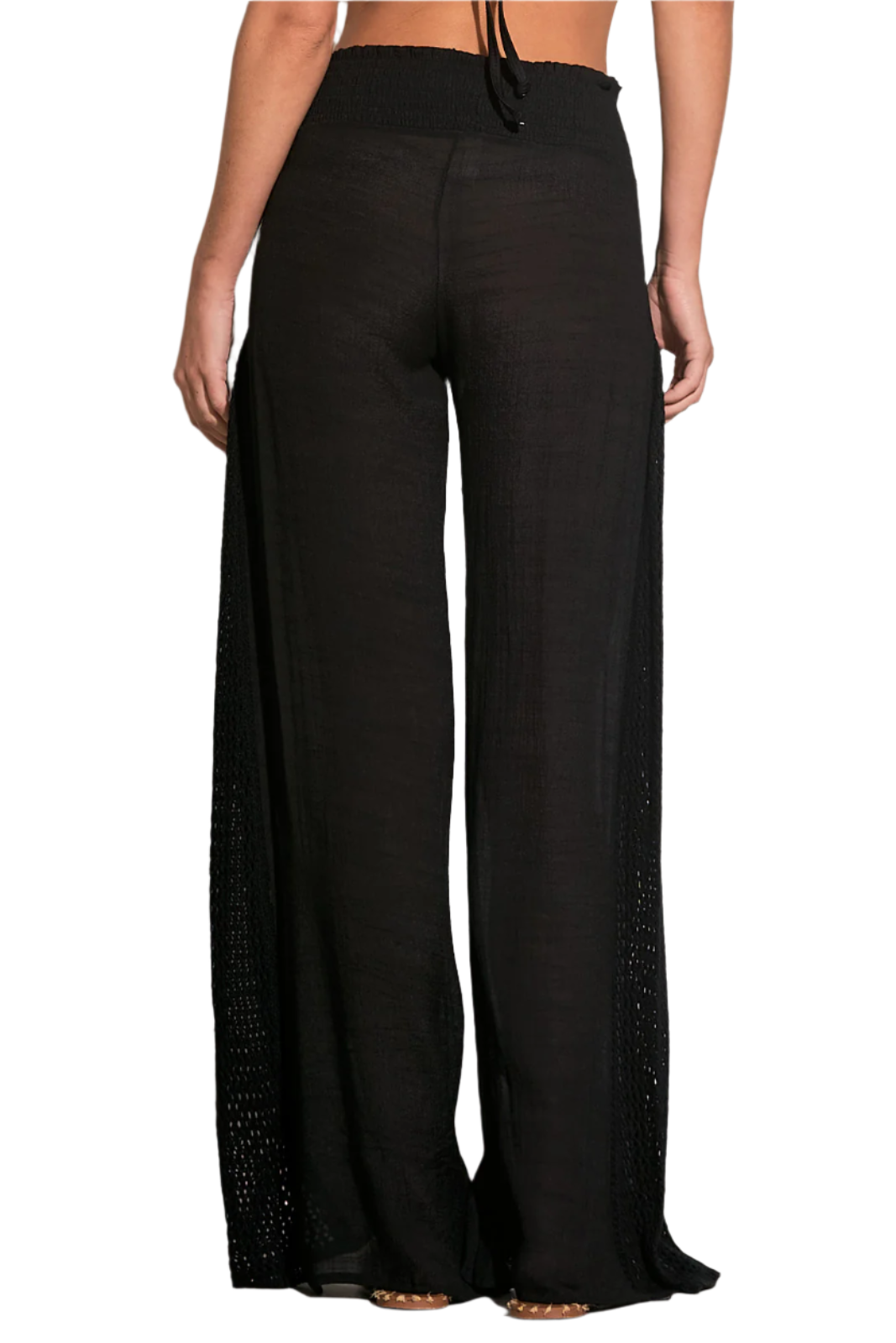 Elan Crochet Panel Wide Leg Pants - Black - FINAL SALE