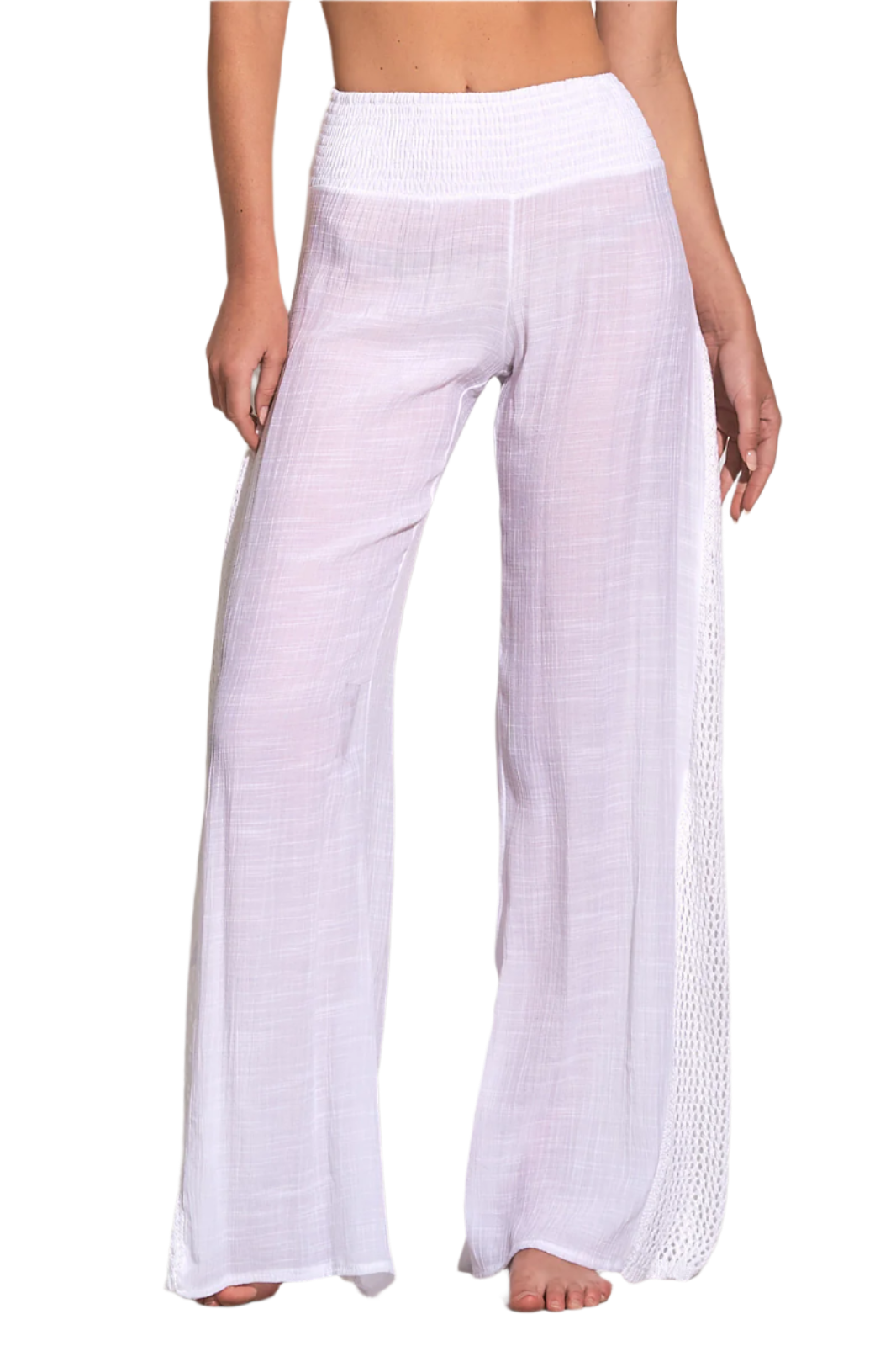 Elan Crochet Panel Wide Leg Pants - White - FINAL SALE