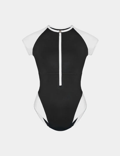 Cap-Sleeve One Piece Swimsuit - Color Block