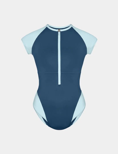 Cap-Sleeve One Piece Swimsuit - Color Block