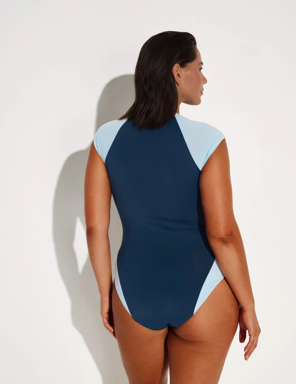 Cap-Sleeve One Piece Swimsuit - Color Block - Last Call