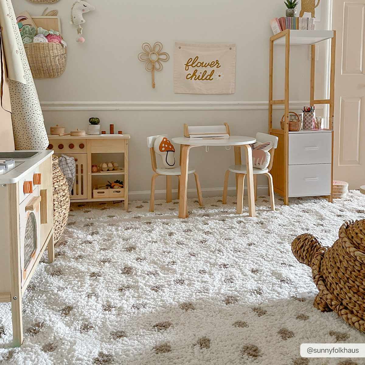 Chaia Dotted Cream & Gray Plush Area Rug - Clearance
