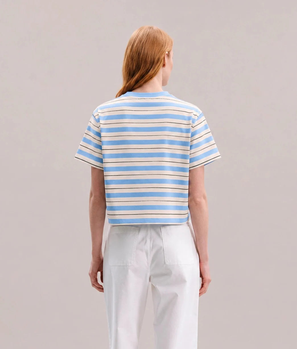 Womens Recycled Stripe Tee - Recycled Jersey - Chambray Stripe