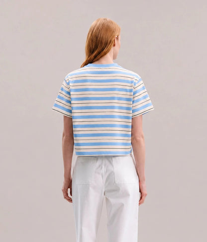 Womens Recycled Stripe Tee - Recycled Jersey - Chambray Stripe