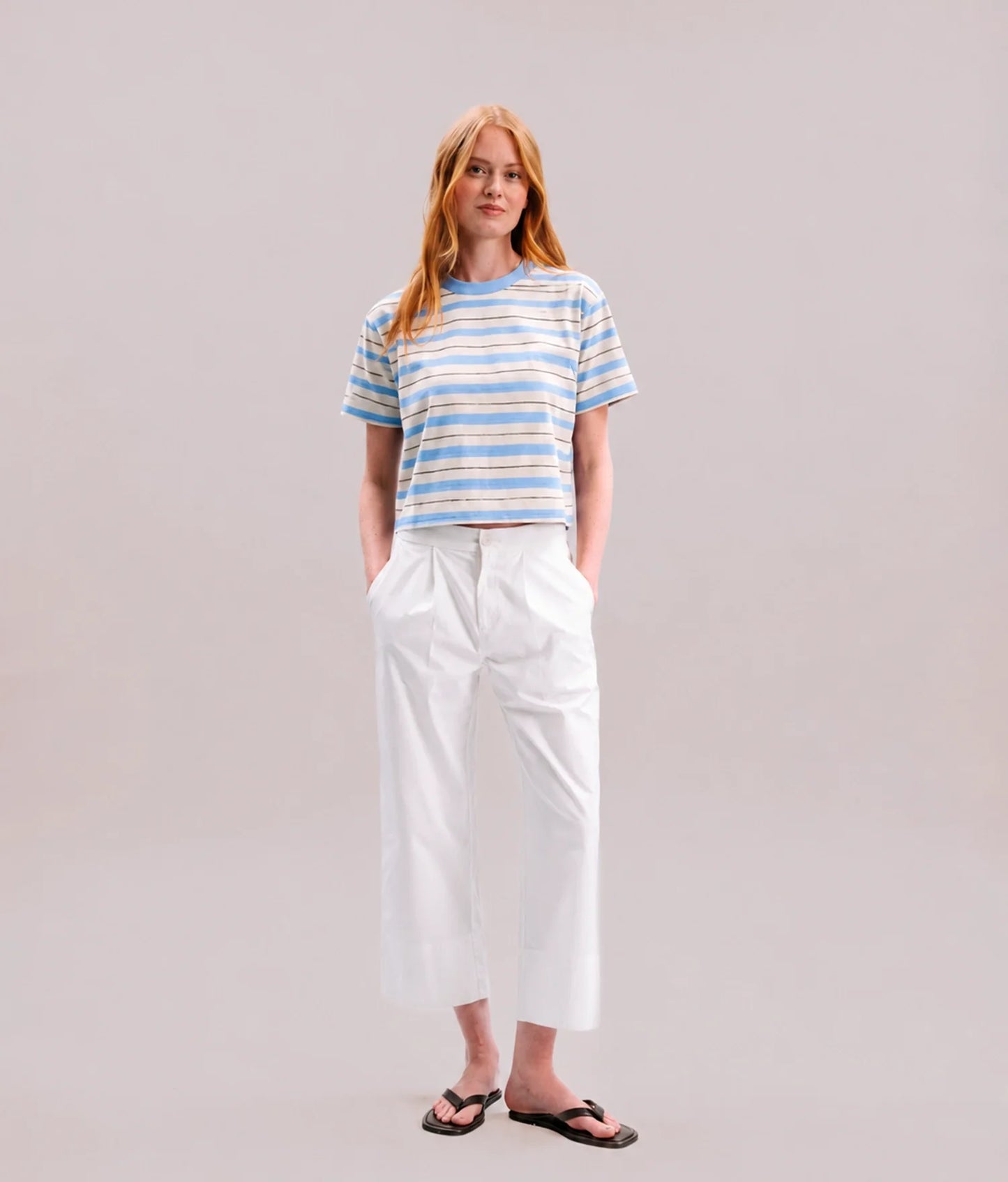 Womens Recycled Stripe Tee - Recycled Jersey - Chambray Stripe
