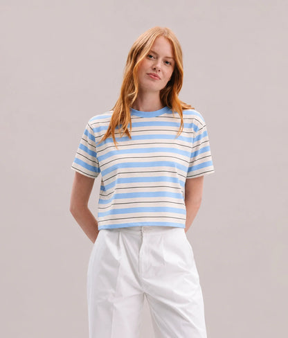 Womens Recycled Stripe Tee - Recycled Jersey - Chambray Stripe