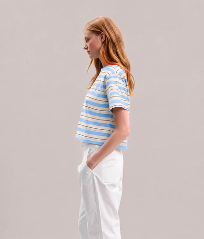 Womens Recycled Stripe Tee - Recycled Jersey - Chambray Stripe
