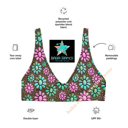 Baha Ranch Yeehaw Pink Turquoise Cowgirl Bikini Top