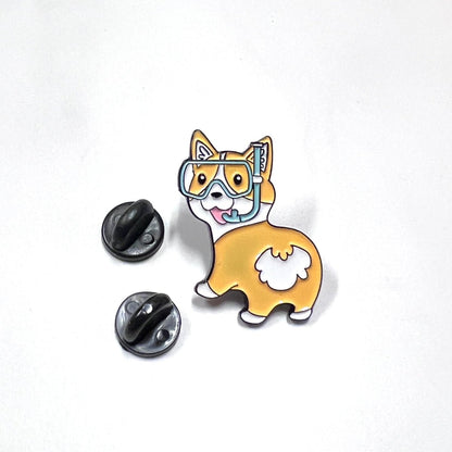 Fun Corgi Enamel Pin with Diving Goggles – Perfect for Bags & Hats