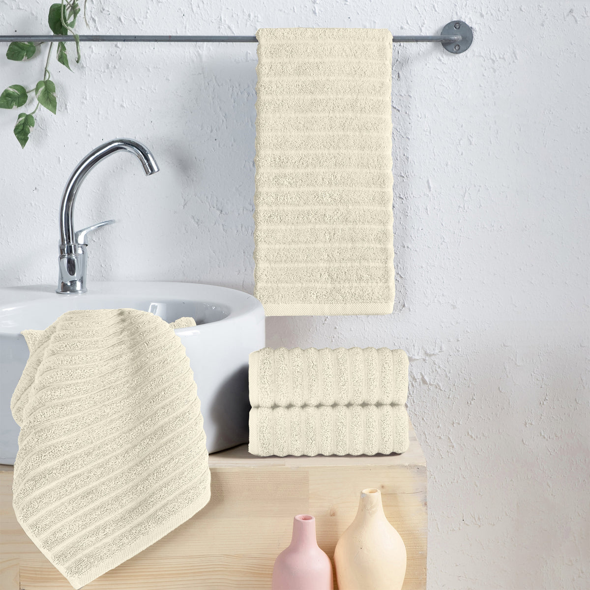Elegant Comfort 4-Pack Premium Turkish Cotton Corduroy Stripe Hand Towel Set, 16 x 28 inch