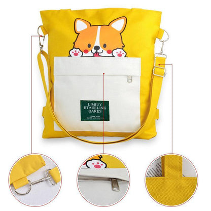 Cute Shiba Inu Tote Bag – Canvas Crossbody Bag for Dog Lovers