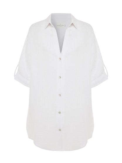 Kaya Oversized Shirt Dress - White
