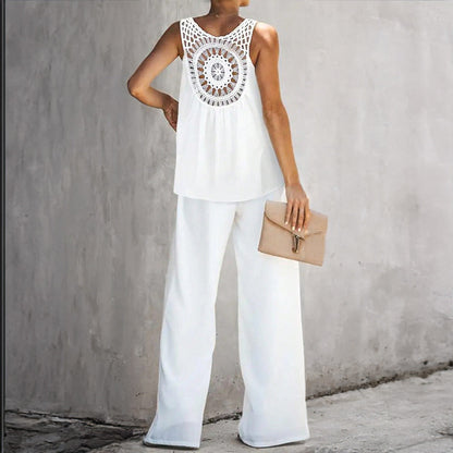 European and American Spring/Summer Casual Solid Color Vest and Pants Set