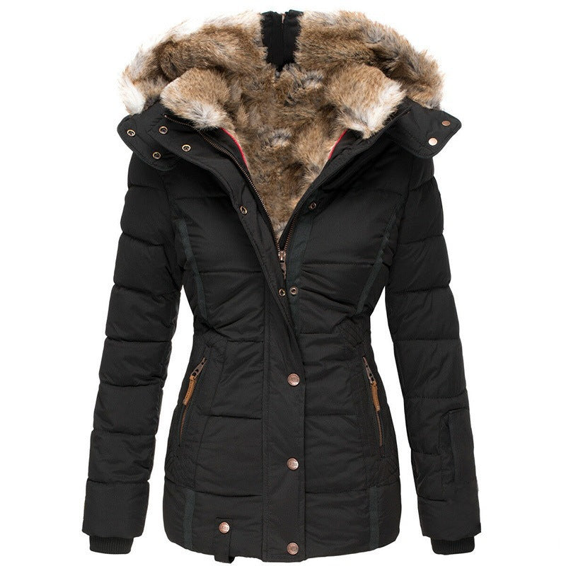 Zipper long sleeved slim fit cotton jacket hooded coat