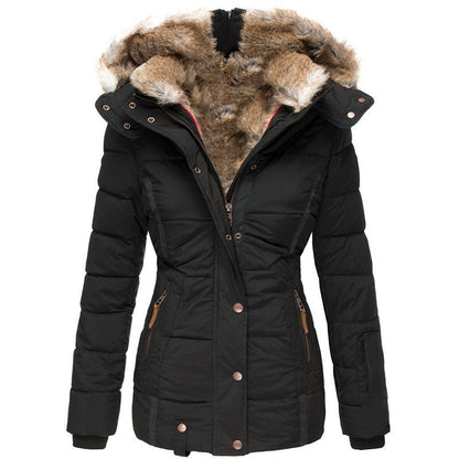 Zipper long sleeved slim fit cotton jacket hooded coat