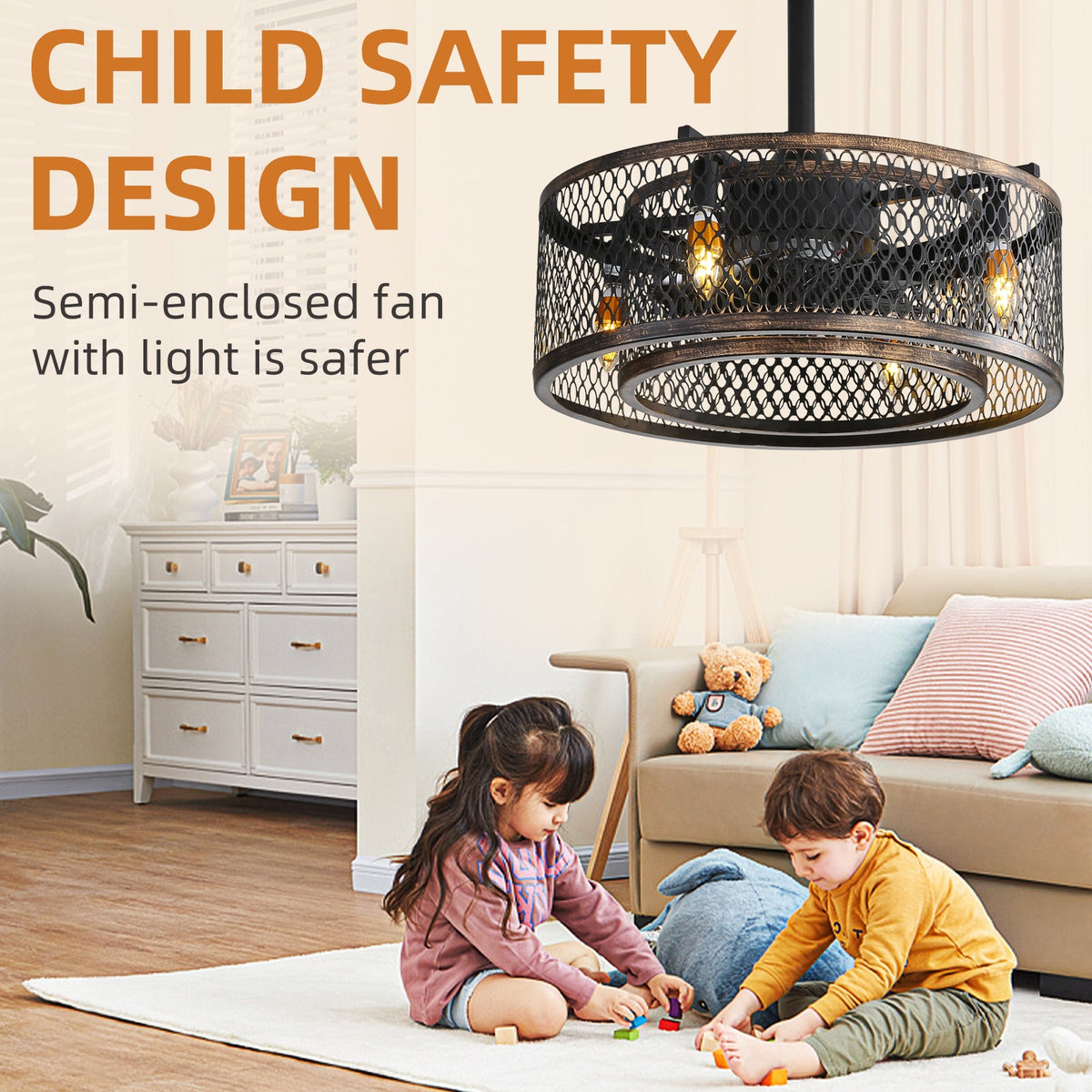 20-Inch Caged Ceiling Fan with Lights