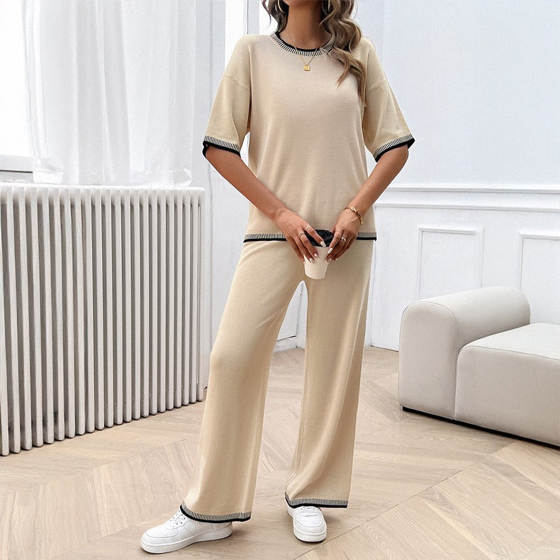 European and American Women’s Spring and Summer Casual Temperament Sweater and Pants Set