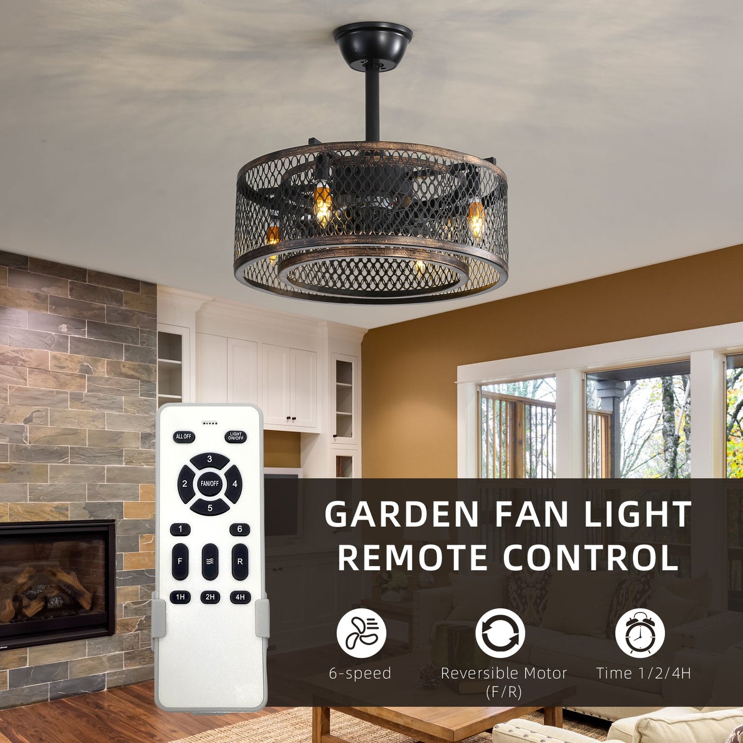 20-Inch Caged Ceiling Fan with Lights