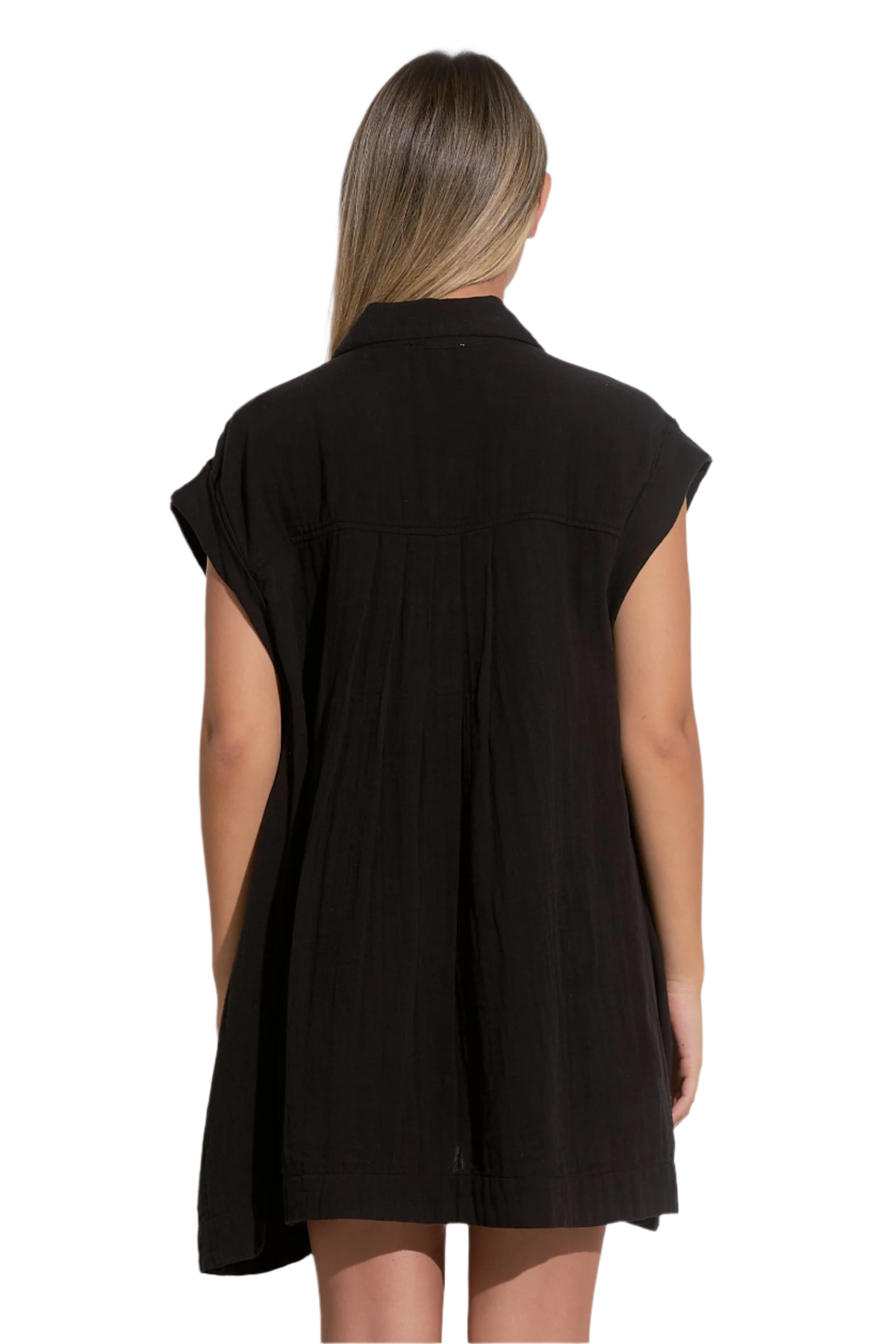 Elan Oversized Button Down Coverup Shirt Dress - Black - FINAL SALE