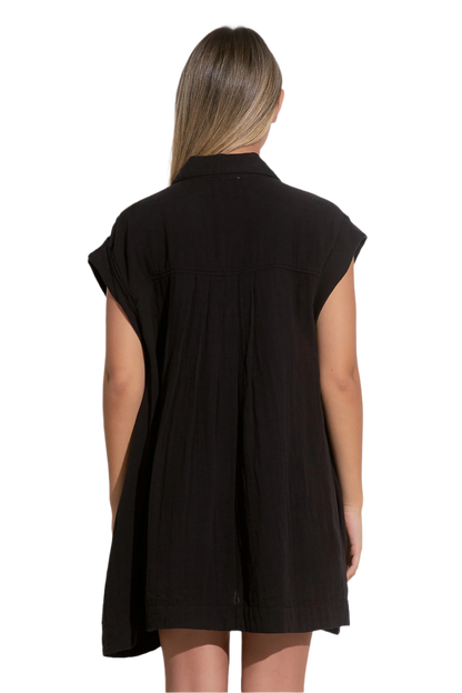 Elan Oversized Button Down Coverup Shirt Dress - Black - FINAL SALE