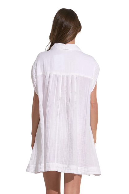 Elan Oversized Button Down Coverup Shirt Dress - White - FINAL SALE