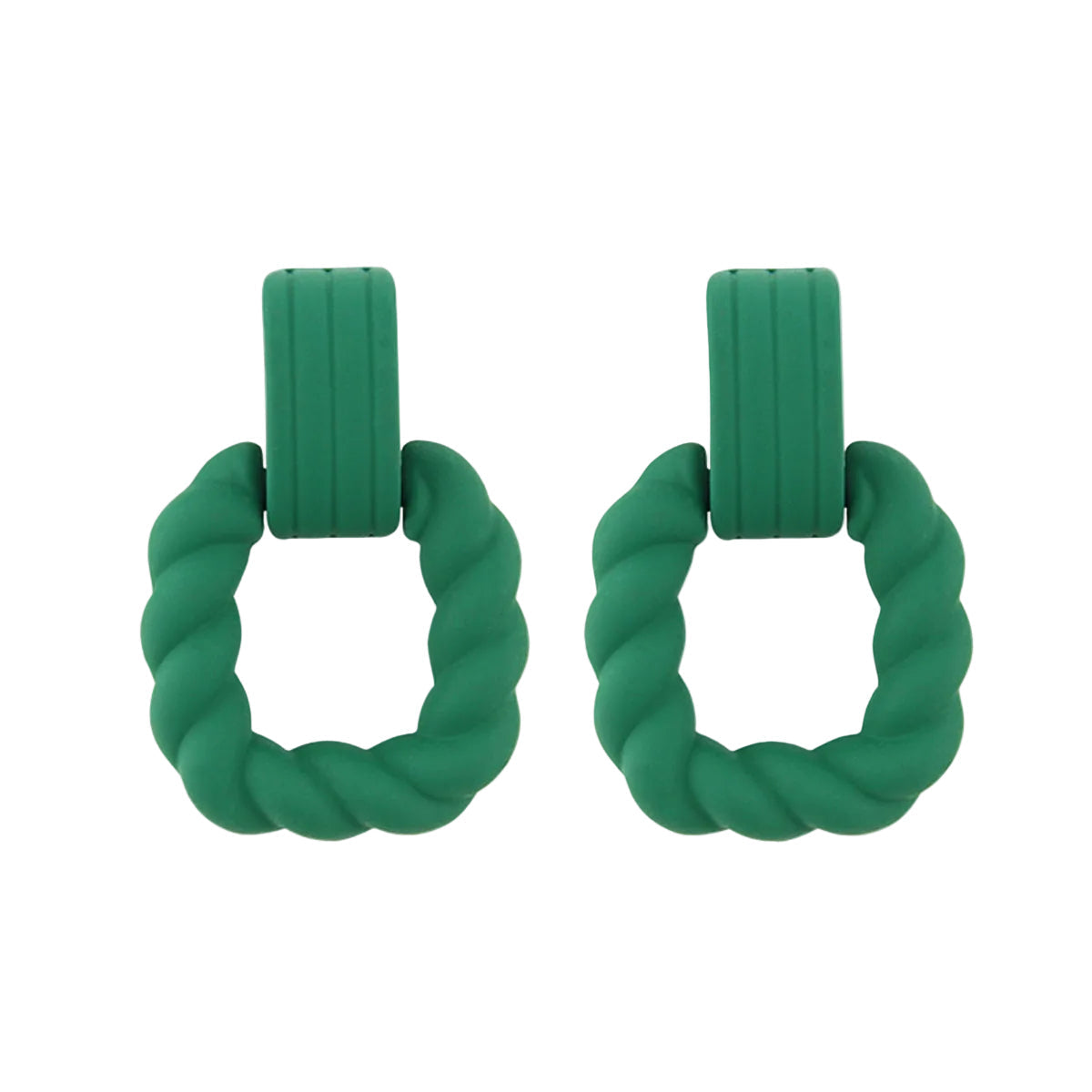 Dark Green Resin & Silvertone Twine Square Drop Earrings