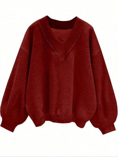 ✨Womens Casual Sweatshirt V Neck Oversized Hoodless Solid Pullover