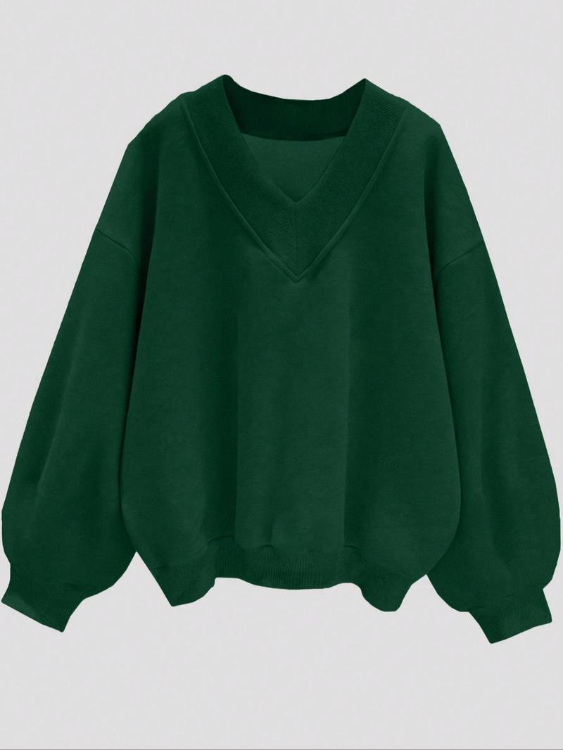 ✨Womens Casual Sweatshirt V Neck Oversized Hoodless Solid Pullover