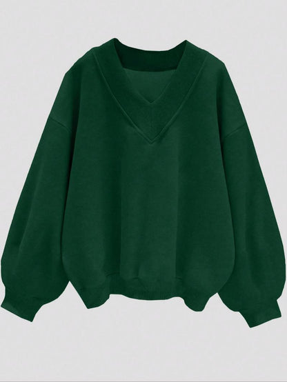✨Womens Casual Sweatshirt V Neck Oversized Hoodless Solid Pullover