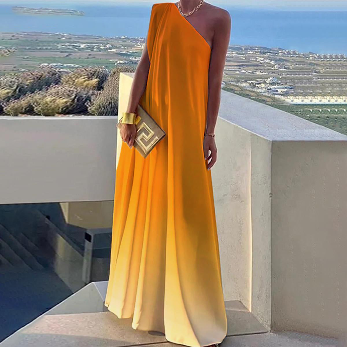 Women's Elegant Asymmetrical One Shoulder Maxi Dress