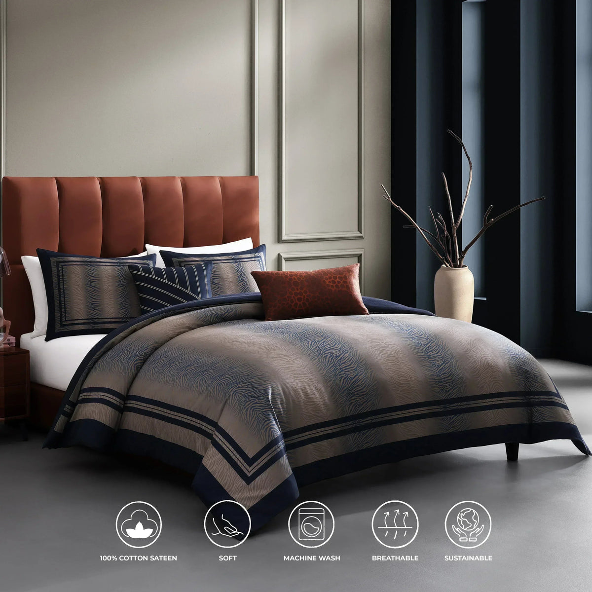 Bebejan Dark Blue Animal Prints 5 Piece Reversible Comforter Set