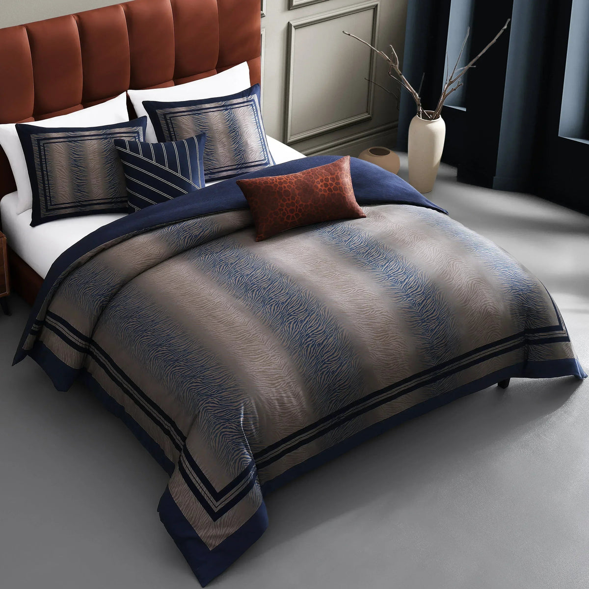 Bebejan Dark Blue Animal Prints 5 Piece Reversible Comforter Set