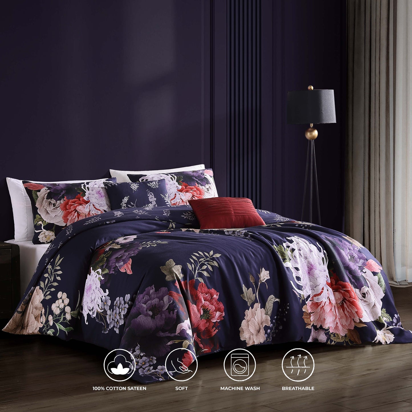 Bebejan Deep Purple Garden 5 Piece Reversible Comforter Set
