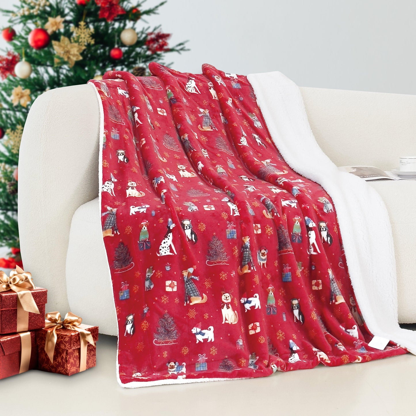 Elegant Comfort Christmas Sherpa Throw with Flannel Fleece - 50 x 60 inches