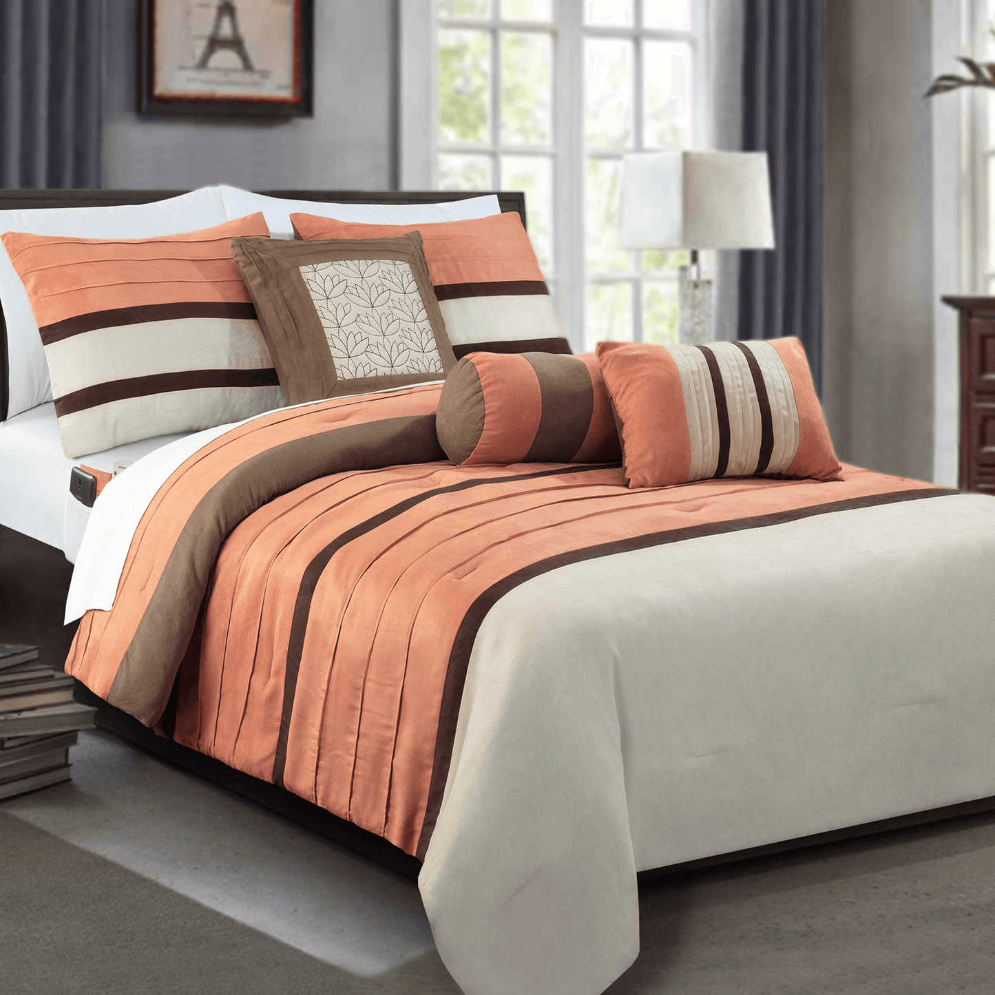 Elegant Comfort 12-Piece Cirena Micro suede Comforter Set, Includes 6-Piece Sheet Set with Double Sided Storage Pockets