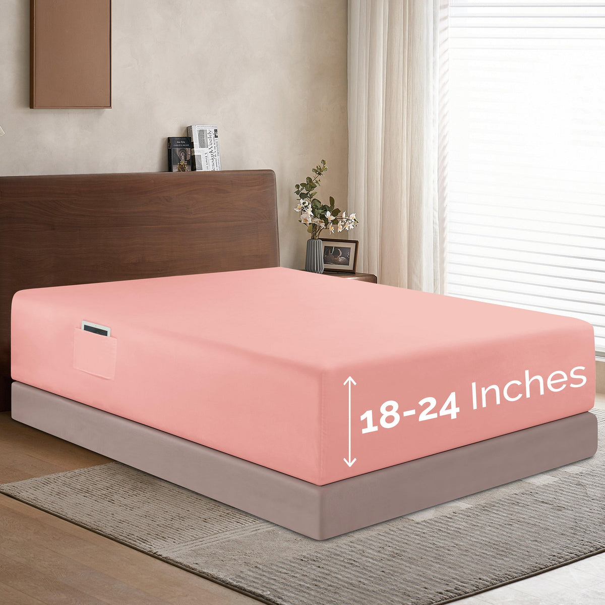 Elegant Comfort Extra Deep Pocket 18"-24" Single Fitted Sheet for High Mattress, Bright Shades