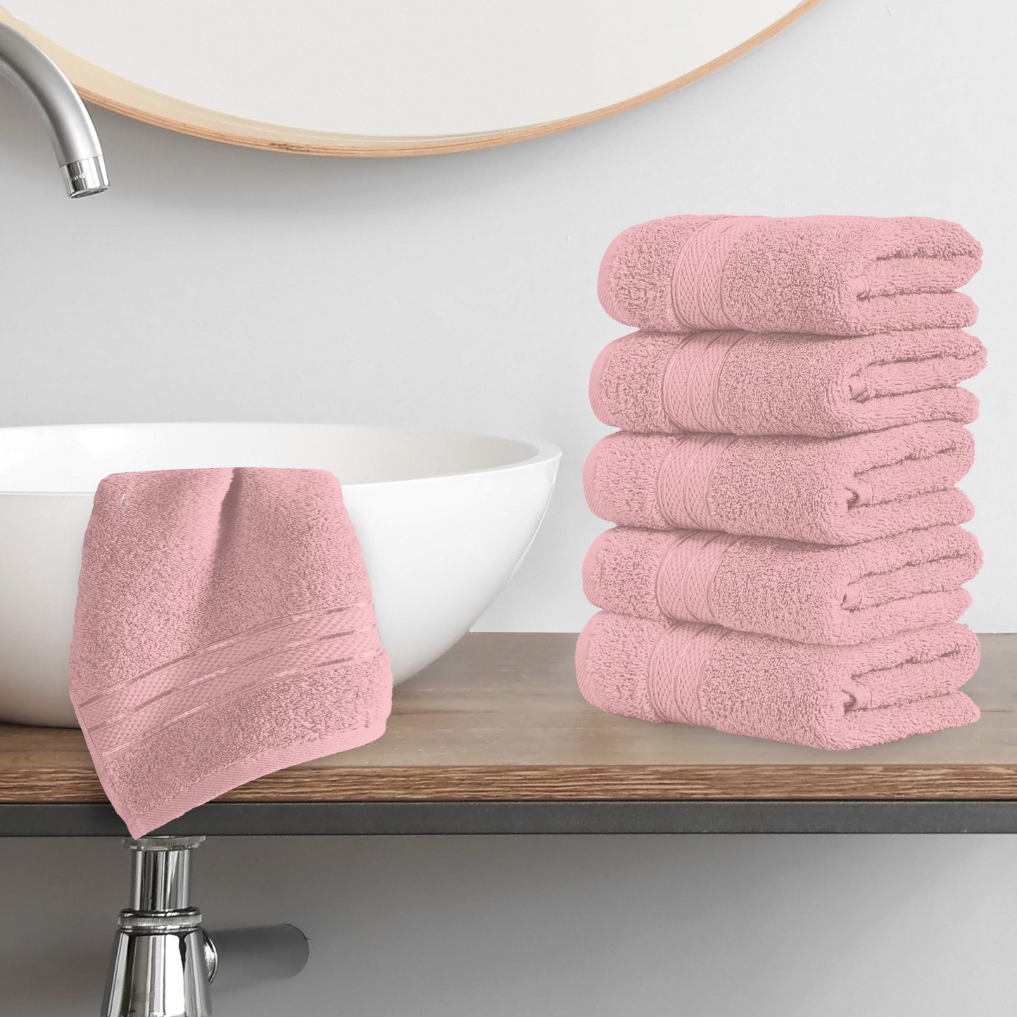 Elegant Comfort 6-Pack Premium Turkish Cotton Three Line Popcorn Washcloths Set, 13 x 13 inch